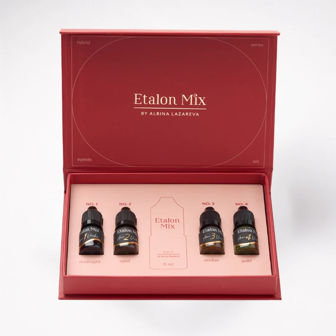 Etalon Mix Set Occhi Anna Vasileva PMU Augenpigment – Farbpalette und Verpackung