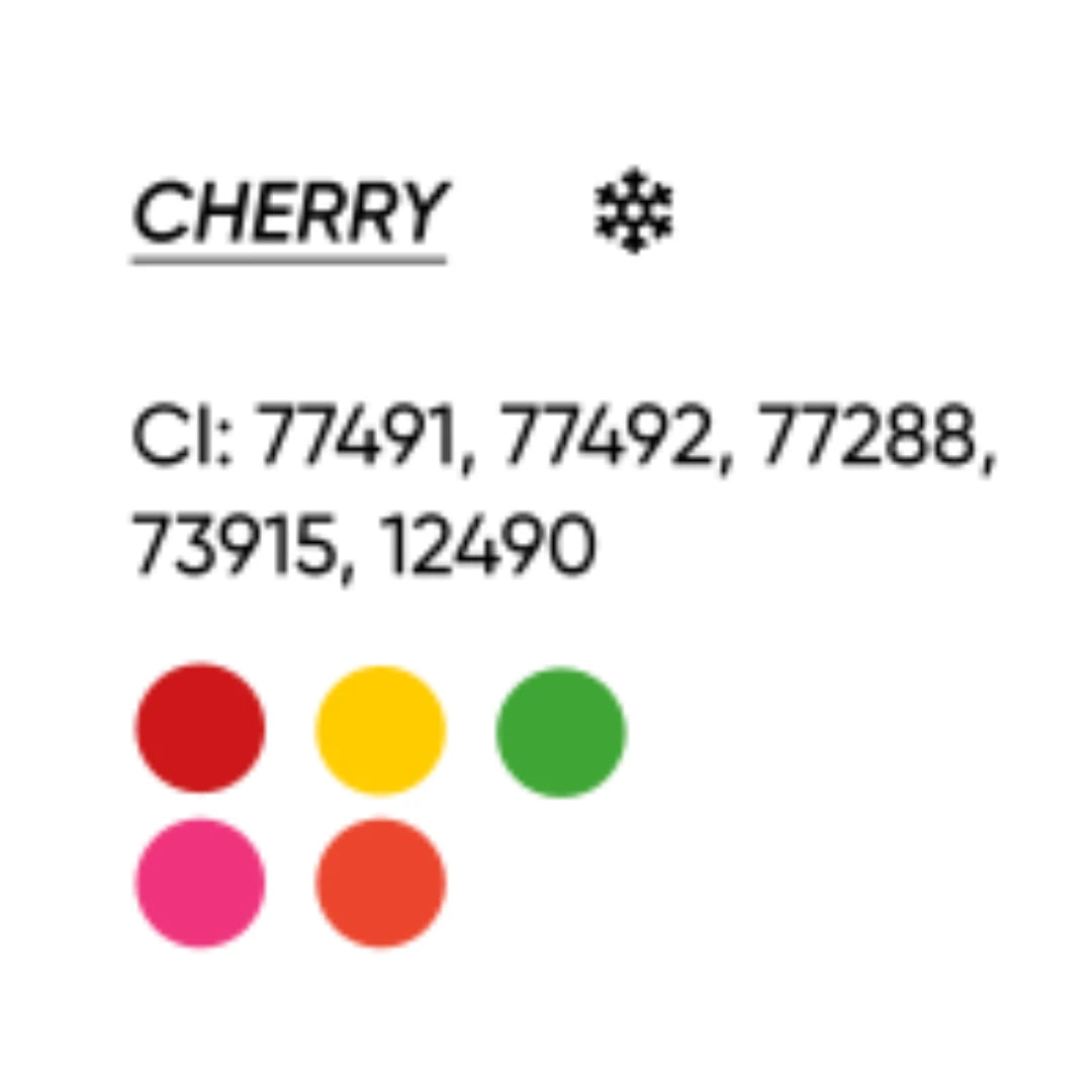 FACE Cherry: tavola con codici CI e caratteristiche cromatiche