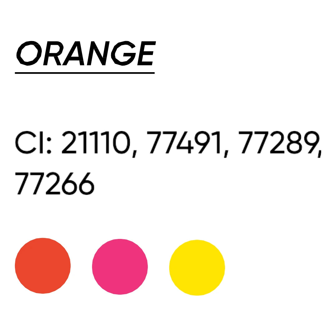 FACE Orange: tavola con codici CI e caratteristiche cromatiche