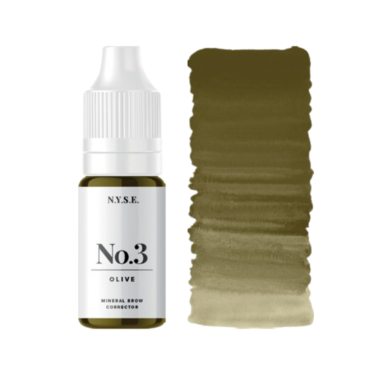 Correttore PMU sopracciglia NYSE No.3 Olive con swatch verde oliva minerale per bilanciare toni caldi e rossastri