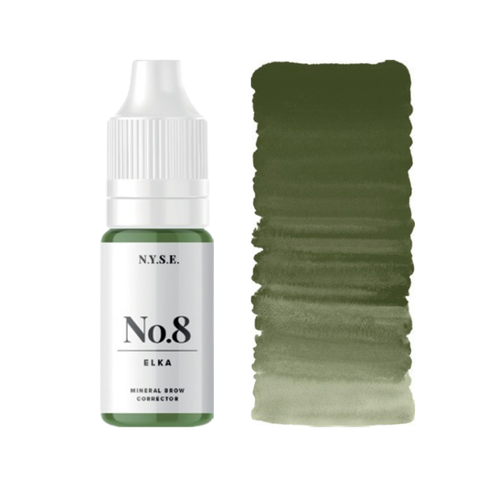 Correttore PMU sopracciglia NYSE No.8 Elka con swatch verde minerale per neutralizzare toni caldi, rossi e aranciati