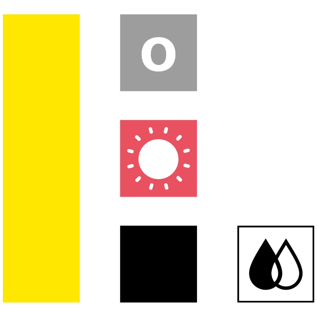 Swiss Color 102 Yellow: schema delle caratteristiche cromatiche e delle aree di utilizzo
