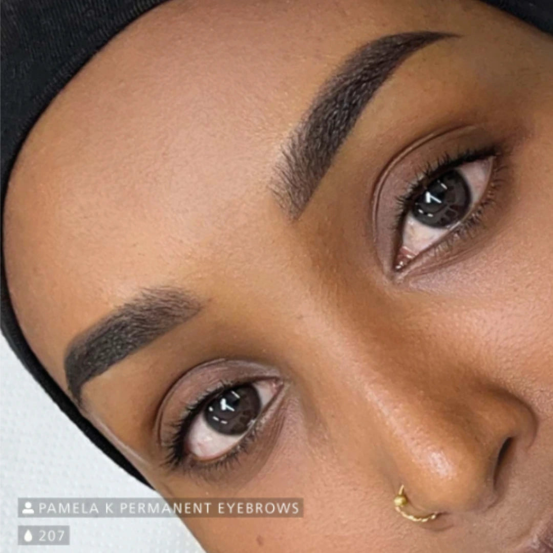 Swiss Color 207 Ebony Brown: esempio applicativo di trucco permanente, con pigmenti indicati nella foto