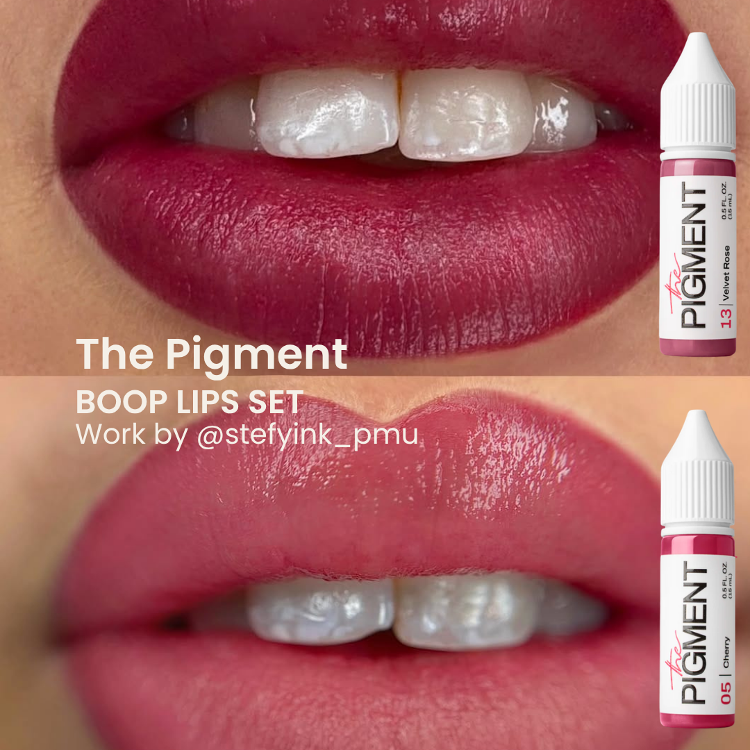 BOOP LIPS MINI SET con The Pigment 05 Cherry e 13 Velvet Rose, bundle PMU labbra per lip blush fresco e vellutato