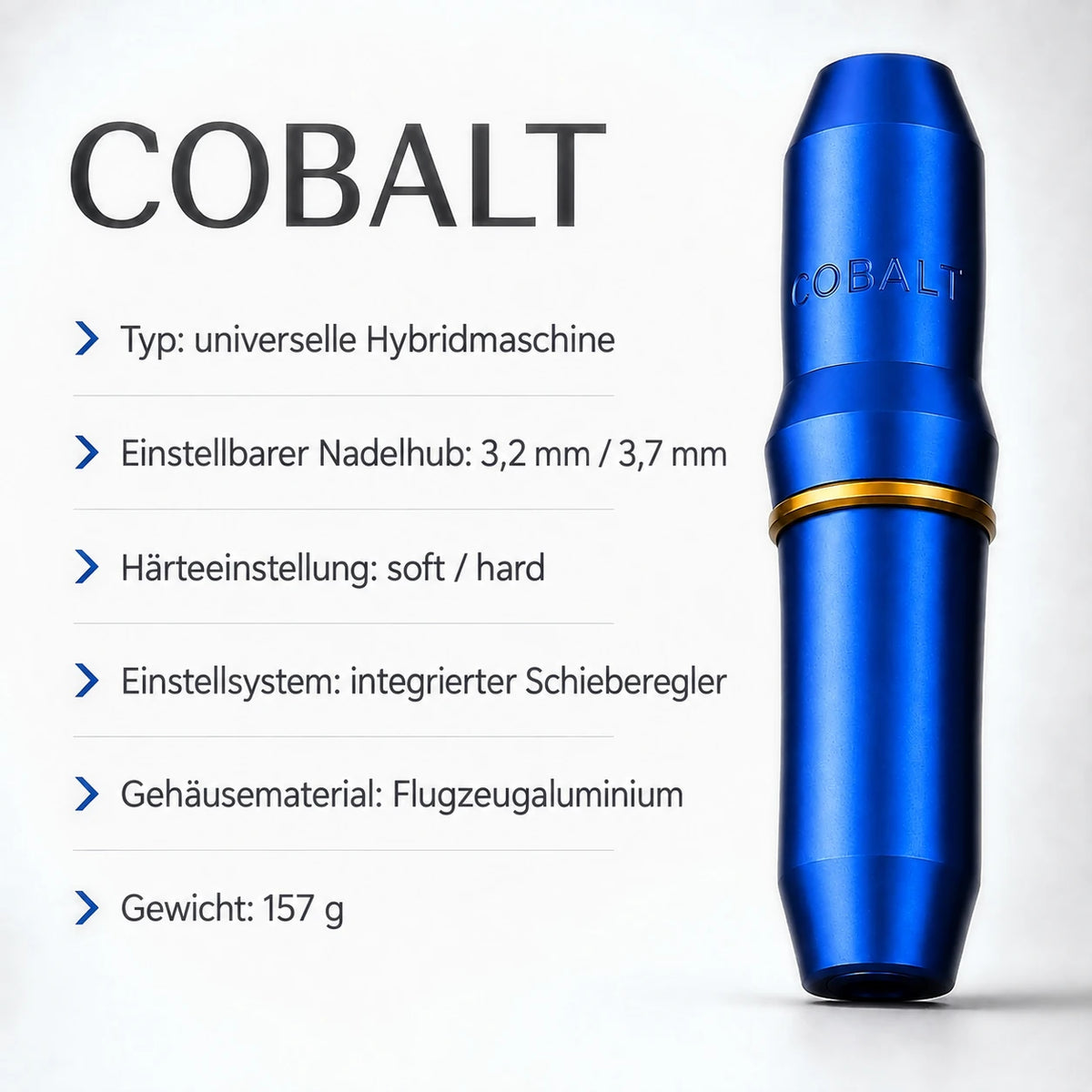 Cobalt, Grafik mit technischen Daten und 3,2 sowie 3,7 mm Nadelhub
