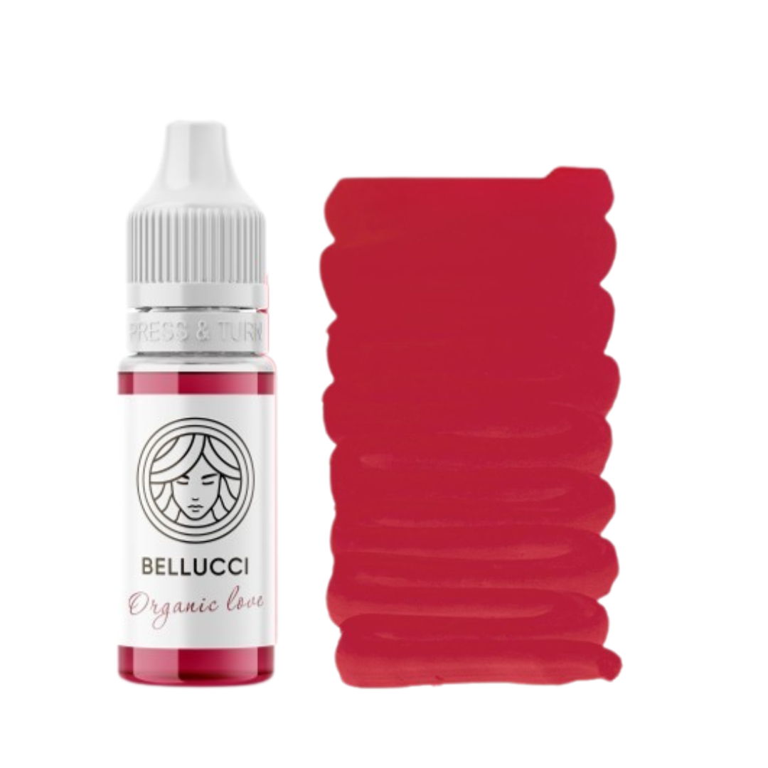 Texture pigmento PMU labbra Bellucci rosso rubino effetto lipstick alta saturazione con flacone professionale