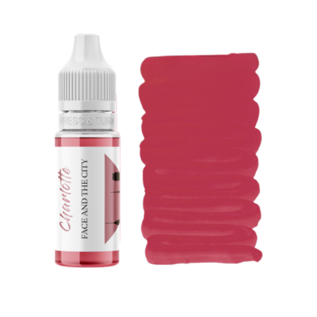 Texture pigmento PMU labbra FACE Charlotte rosso marrone freddo intenso swatch professionale ad alta saturazione