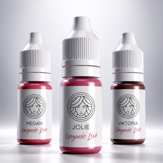 Set pigmenti labbra PMU FACE Organic Love Victoria Jolie Megan per micropigmentazione labbra professionale.