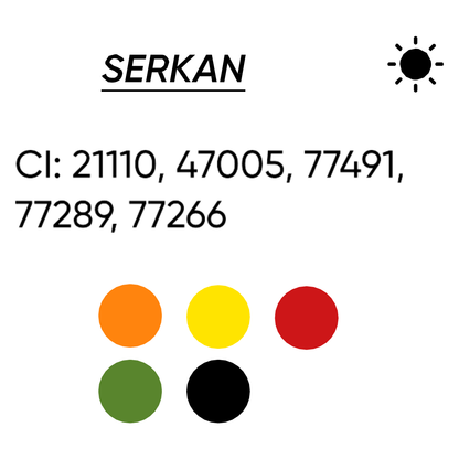 Scheda Color Index del pigmento FACE Serkan con CI 21110, 47005, 77491, 77289 e 77266.
