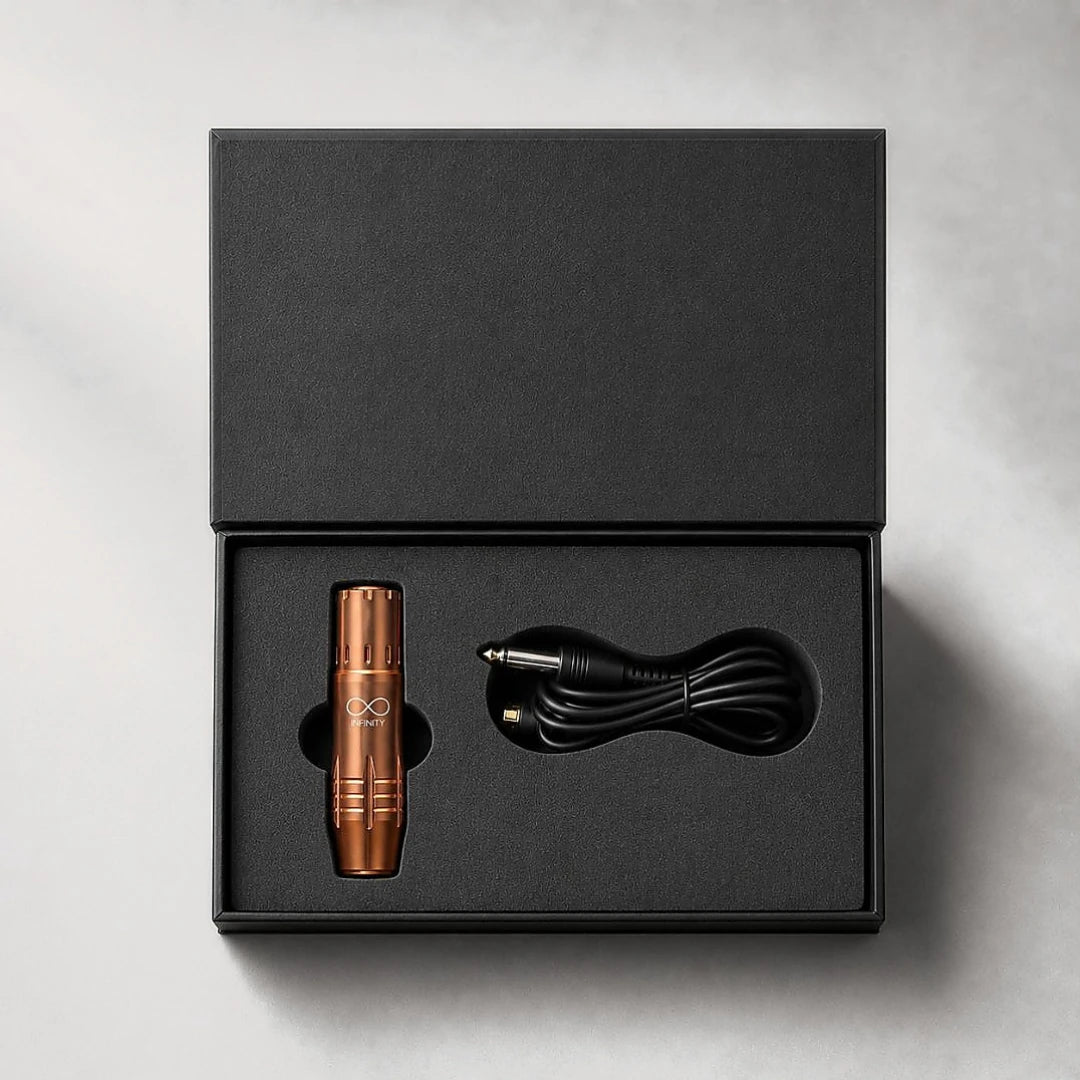 Infinity Mini color rame nella confezione aperta con cavo