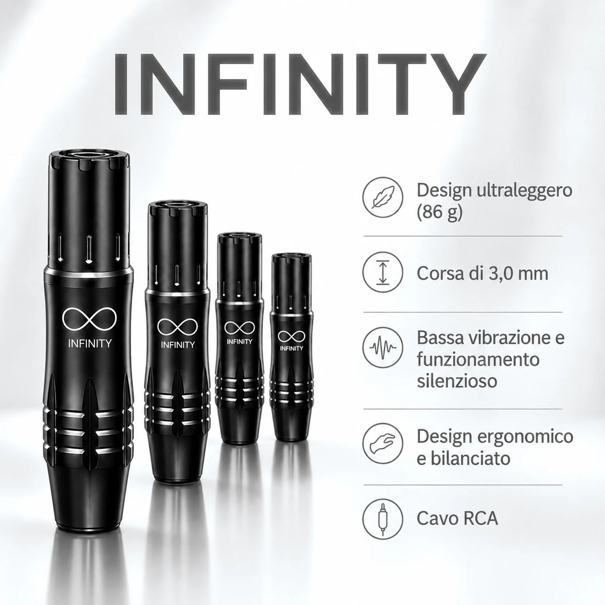 Infinity Mini, grafica con peso di 86 g e corsa di 3,0 mm