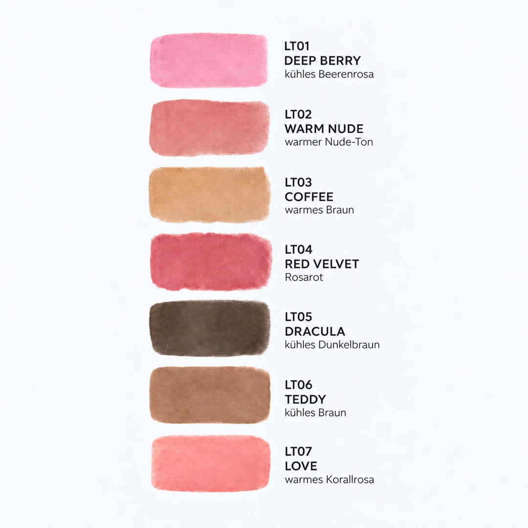 NYSE Lip Tints Lippenfarbe LT01–LT07 – Farbkarte und Untertöne