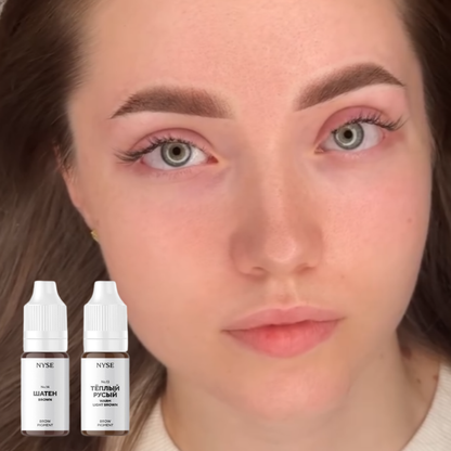 Esempio visivo sopracciglia con pigmenti PMU NYSE N.14 Brown Shaten e N.13 Warm Light Brown per risultato brow naturale

