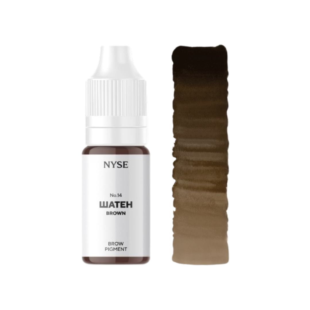 Pigmento PMU sopracciglia NYSE N.14 Brown Shaten con swatch marrone castano per trucco permanente sopracciglia
