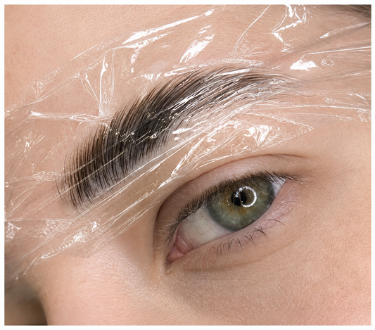 Pellicola per laminazione applicata sulle sopracciglia durante trattamento brow lamination
