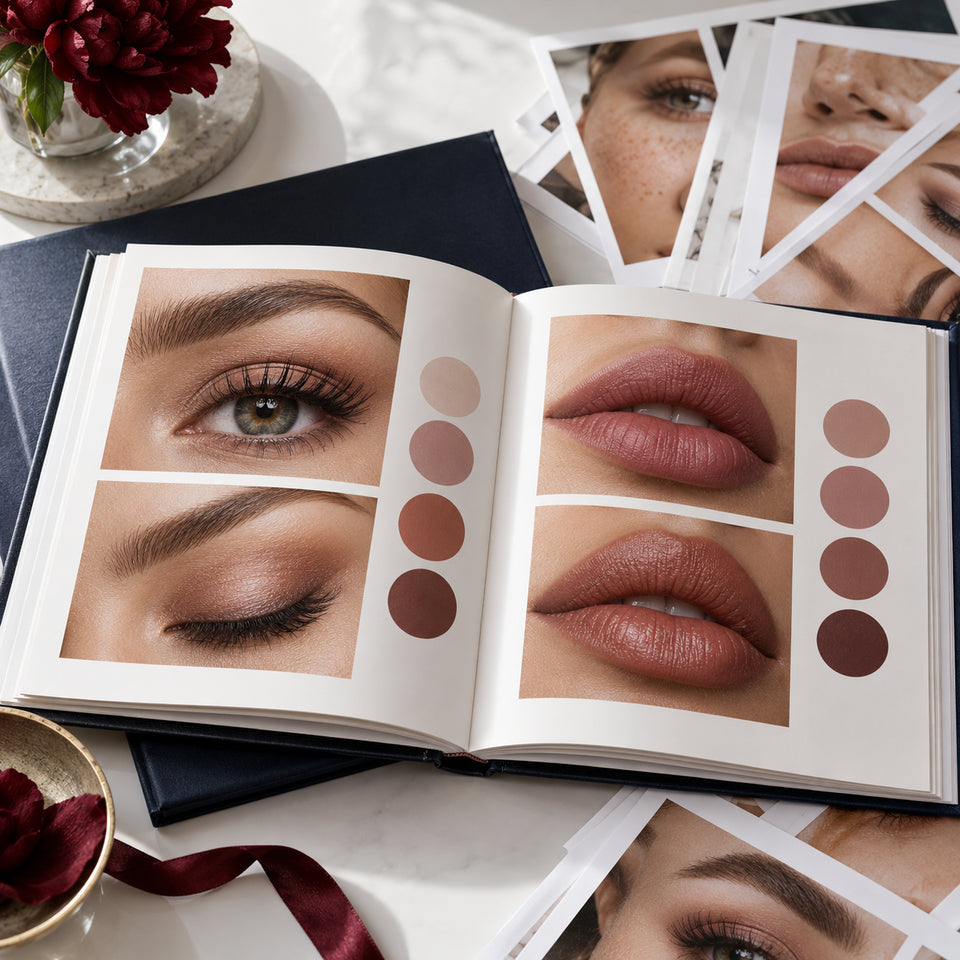 Workbook mit Fotografien und Farbmustern