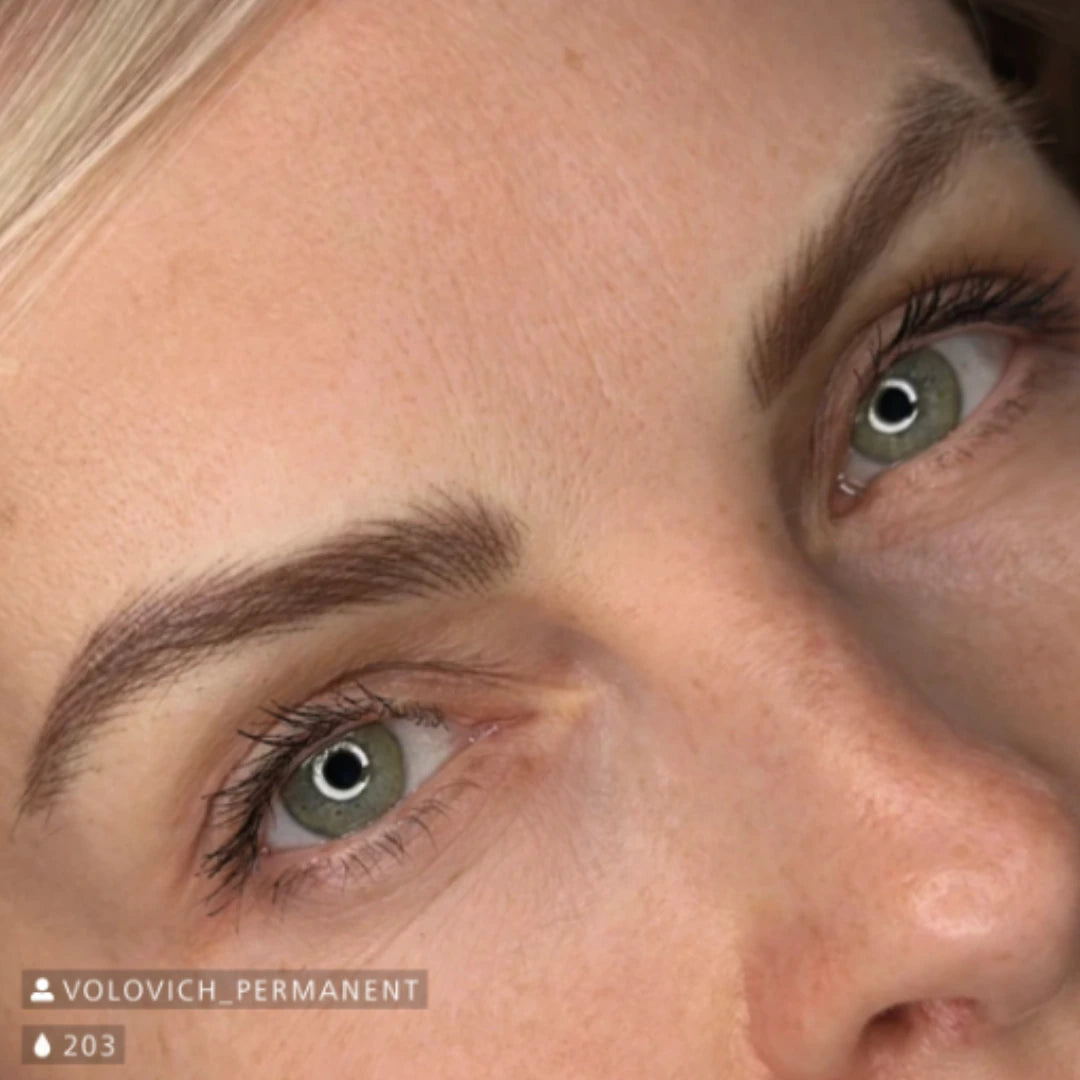 Swiss Color 203 Chocolate Brown: esempio applicativo di trucco permanente, con pigmenti indicati nella foto
