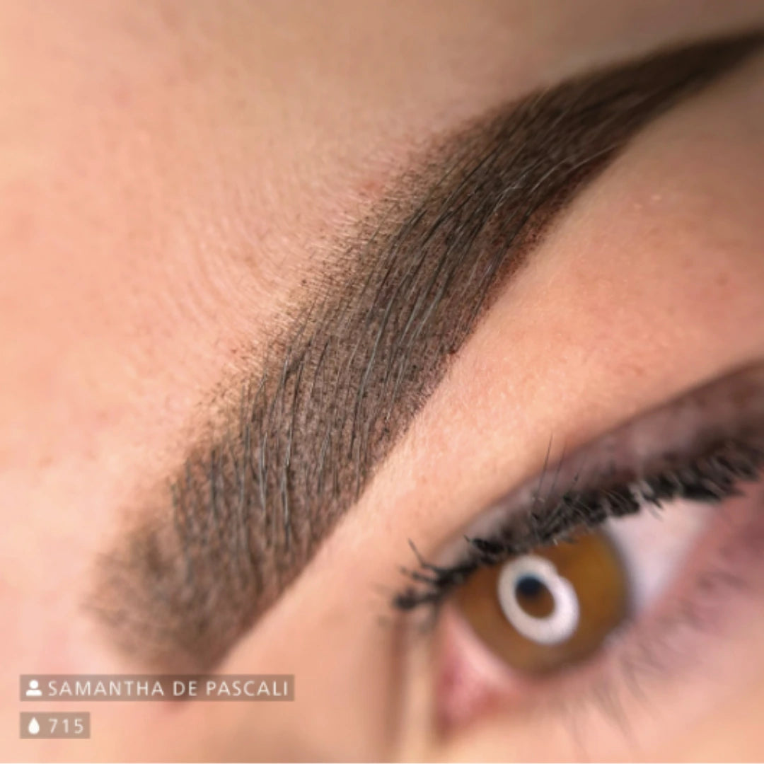 Swiss Color 715 Classic Brown: esempio applicativo di trucco permanente, con pigmenti indicati nella foto