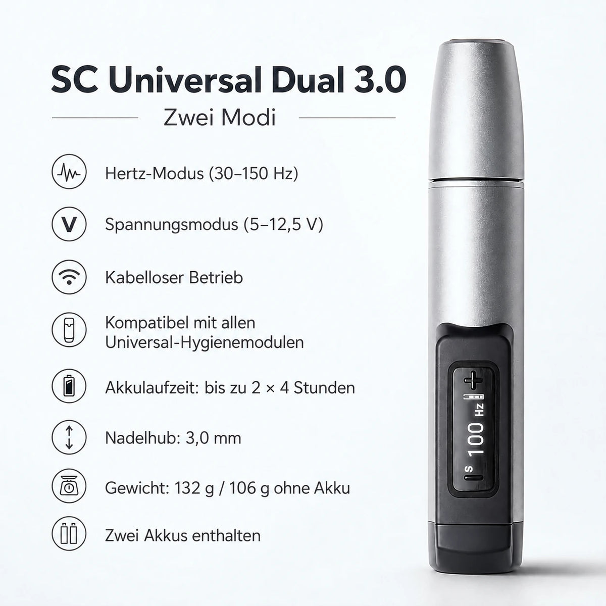 Silberne Swiss Color SC Universal Dual 3.0, Grafik mit technischen Daten