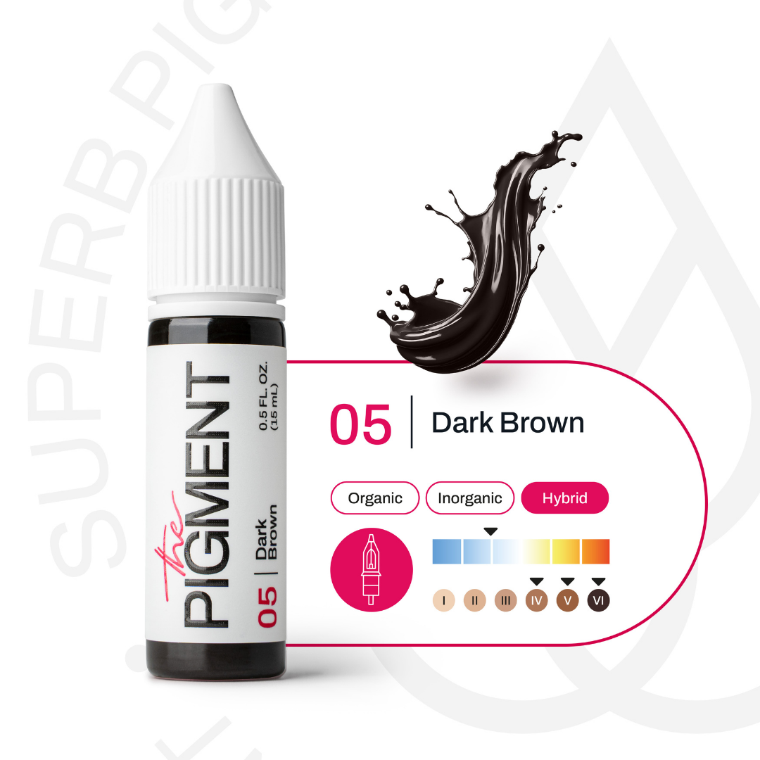 Swatch Dark Brown 05 The Pigment: marrone scuro per sopracciglia PMU, resa colore naturale