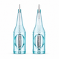 Cartucce aghi PMU Viper 1RLLT e 3RLLT Long Taper con corpo trasparente azzurro, viste frontalmente.
