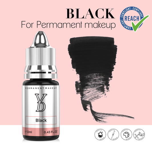 Swatch pigmento YDPMU Black colore nero intenso per eyeliner PMU professionale e trattamento infracigliare