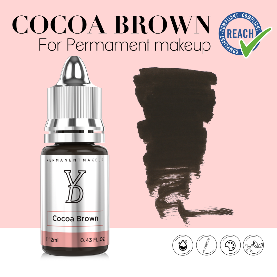 Swatch pigmento YDPMU Cocoa Brown marrone cacao medio-scuro neutro texture professionale per Powder Brows e sopracciglia PMU
