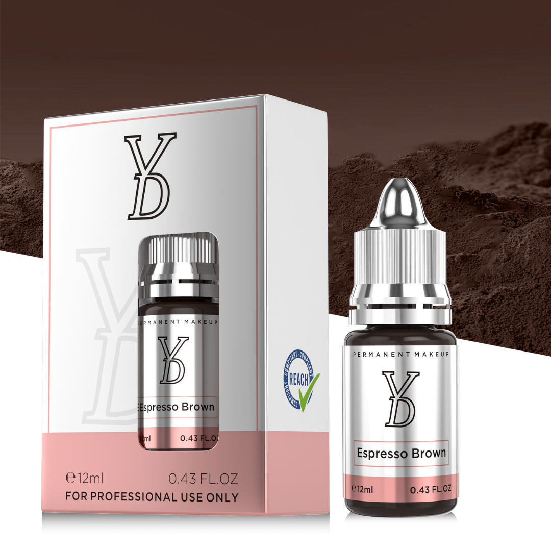 Packaging originale YDPMU Espresso Brown pigmento PMU professionale 12 ml conforme REACH per sopracciglia e areola