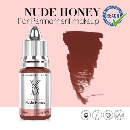Swatch pigmento YDPMU Nude Honey colore nude miele caldo con sottotoni dorati e pesca per lip blush professionale