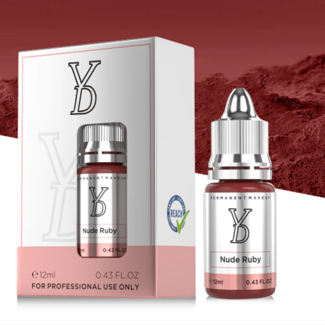 Packaging originale YDPMU Nude Ruby pigmento PMU professionale 12 ml per labbra e areola conforme REACH