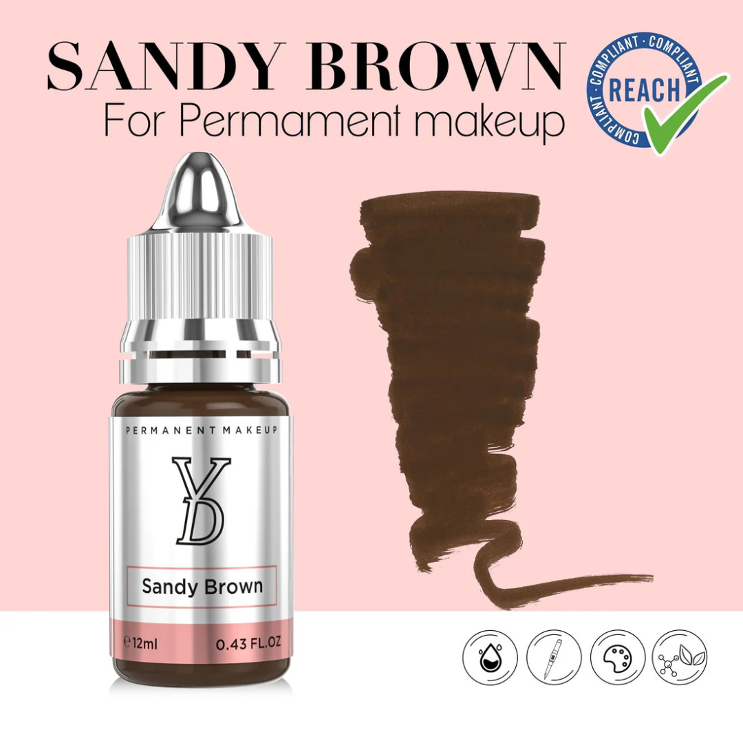 Swatch pigmento YDPMU Sandy Brown marrone beige sabbia chiaro texture professionale per sopracciglia naturali e PMU bionde