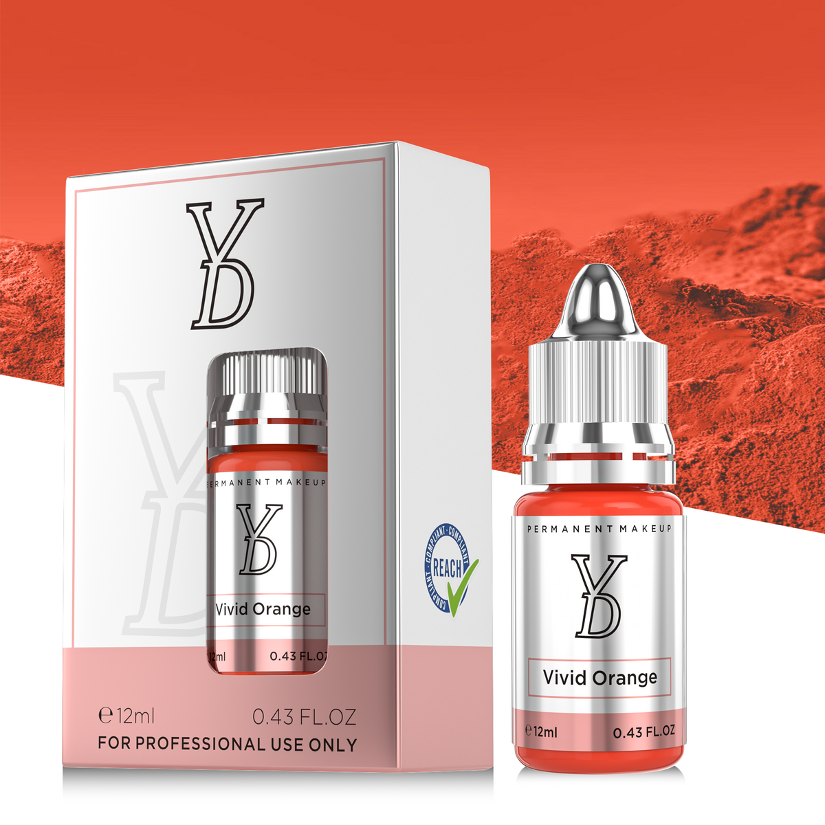 Packaging originale YDPMU Vivid Orange pigmento PMU professionale 12 ml conforme REACH per labbra e correzione cromatica