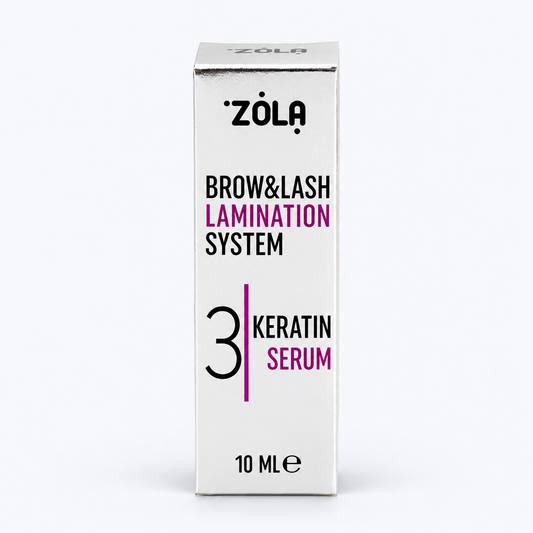 ZOLA Keratin Serum 03 – Laminazione classica ciglia e sopracciglia, immagine studio su fondo chiaro